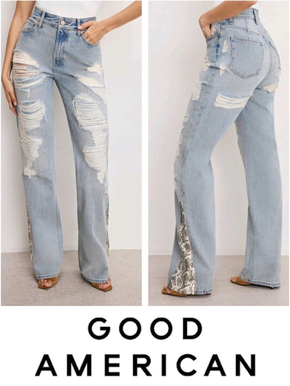 NWT Good American The Khloé Jean Snake Skin Indigo1018 - Size 8